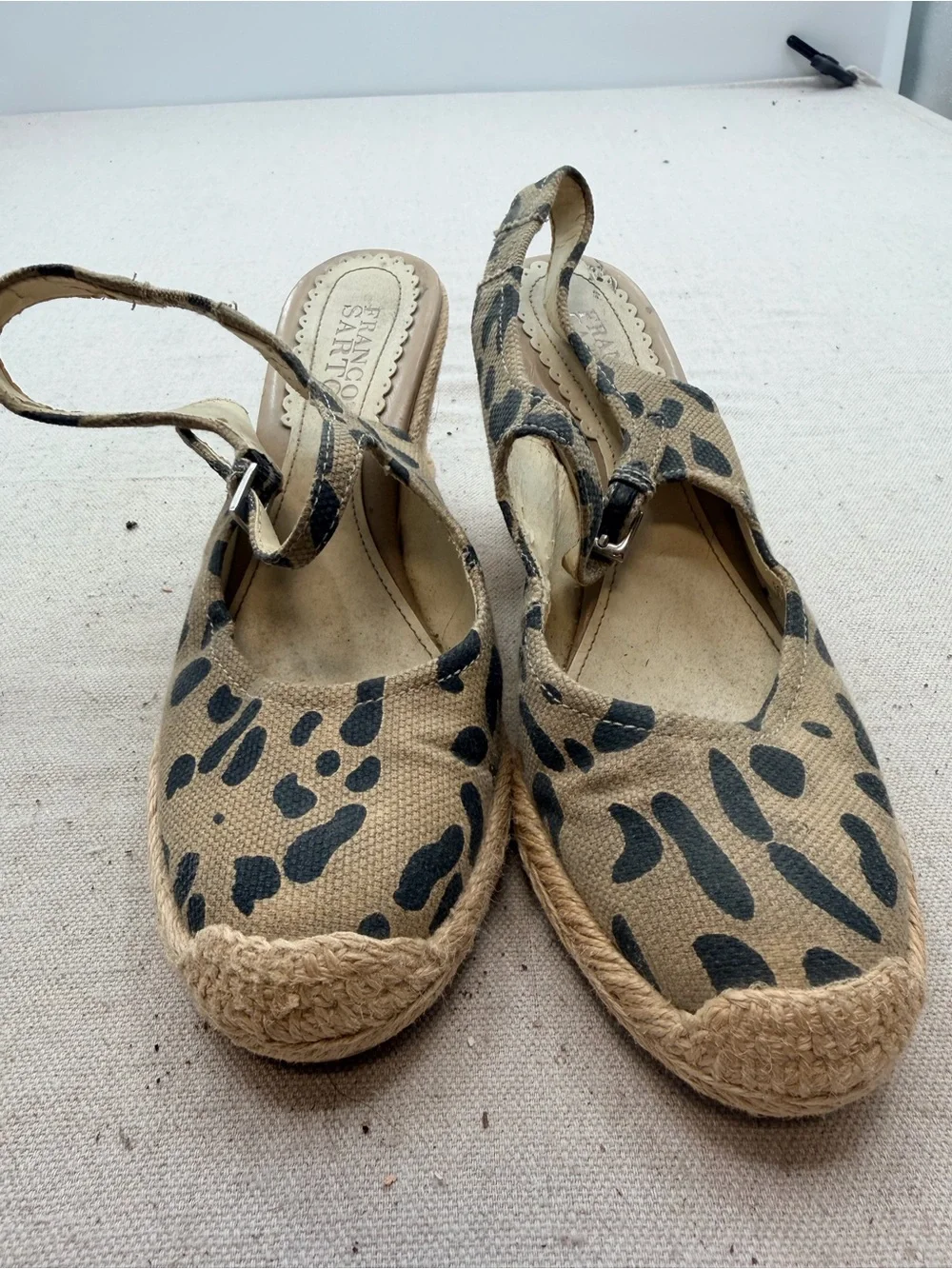 Leopard Print Espadrille Wedge Slingback - Beige/Black